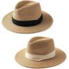 imageFURTALK Beach Sun Hat for Women Men Wide Brim Fedora Summer Straw Hats UPF 80Khakiblack RibbonKhakiwhite Ribbon
