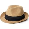 imageFURTALK Fedora Straw Sun Hat for Men Women Foldable Roll Up Short Brim Trilby Hat Panama Beach Hat UPF 80Khaki