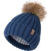 imageFURTALK Kids Winter Hat Toddler Knitted Beanie with Faux Fur Pom Poms for Baby Girls BoysBlue