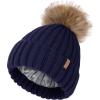 imageFURTALK Kids Winter Hat Toddler Knitted Beanie with Faux Fur Pom Poms for Baby Girls BoysNavy
