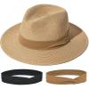 imageFURTALK Panama Hat Sun Hats for Women Men Wide Brim Fedora Straw Beach Hat UV UPF 80Blackbrown Ribbon