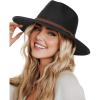 imageFURTALK Sun Hats for Women Summer Wide Brim UV UPF 80 Panama Fedora Foldable Packable Straw Beach HatBlack