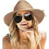 imageFURTALK Sun Hats for Women Summer Wide Brim UV UPF 80 Panama Fedora Foldable Packable Straw Beach HatCoffee Brown