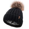 imageFURTALK Toddler Beanie Satin Lined Baby Boys Girls Winter Hats Pom Pom Beanies for KidsBlack