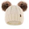 imageFURTALK Toddler Warm Winter Hat Kids Baby Knitted Soft Beanie with Double Faux Fur Pom Poms for Girls BoysBeige