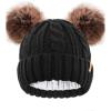 imageFURTALK Toddler Warm Winter Hat Kids Baby Knitted Soft Beanie with Double Faux Fur Pom Poms for Girls BoysBlack