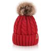 imageFURTALK Winter Beanie Knit Hat for Women Warm Fleece Lined with Faux Fur Pom Poms Womens Thick Ski Hats Knitted Skull CapWine Red