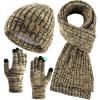 imageFURTALK Winter Warm Beanie Knit Hat Touchscreen Gloves Scarf Set Soft Fleece Lined Double Layer Skull Cap Gifts for Women3 Tone BeigeBlack Mix