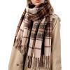 imageFURTALK Winter Warm Scarf for Women Cashmere Feel Shawl Wraps Tassel Plaid Oversized ScarvesBeigebrown
