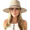 imageFURTALK Womens Summer Straw Sun Hats Wide Brim Panama Fedora Beach Hat with Wind Lanyard UPF 80Beige