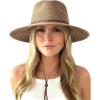 imageFURTALK Womens Summer Straw Sun Hats Wide Brim Panama Fedora Beach Hat with Wind Lanyard UPF 80Coffee Brown