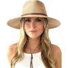 imageFURTALK Womens Summer Straw Sun Hats Wide Brim Panama Fedora Beach Hat with Wind Lanyard UPF 80Khaki