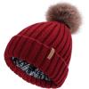 imageFURTALK Womens Winter Beanie Hat Satin Lined Faux Fur Pom Pom Beanies Hat for Women Winter Warm Knit HatsWine Red