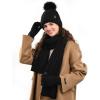 imageFURTALK Womens Winter Hat Gloves Scarf Set Fleece Knit Pom Beanie Warm Neck Warmer Touchscreen Gloves 3 in 1 Gift SetBlack