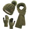 imageFURTALK Womens Winter Hat Gloves Scarf Set Fleece Knit Pom Beanie Warm Neck Warmer Touchscreen Gloves 3 in 1 Gift SetGreen