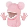 imageToddler Winter Hat Gloves Set Baby Girls Boys Winter Beanie Hats Fleece Lined Kids Earflaps Face Warmer Scarf SetPink