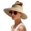 imageWomens Sun Visor Hats Wide Brim Straw Beach Hat UV Protection Ponytail Packable Beach Vacation EssentialsMix Beige