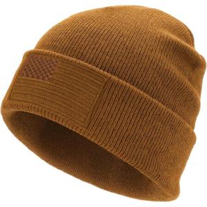 imageFURTALK American Flag Embroidered Beanie for Men Women Winter Hat Knitted Unisex Skull CapBrown