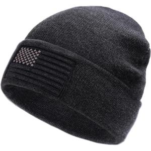 imageFURTALK American Flag Embroidered Beanie for Men Women Winter Hat Knitted Unisex Skull CapDark Gray