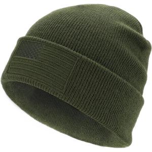 imageFURTALK American Flag Embroidered Beanie for Men Women Winter Hat Knitted Unisex Skull CapGreen