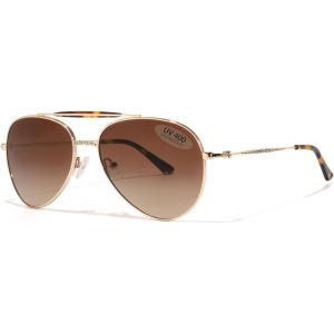 imageFURTALK Aviator Sunglasses Womens Stylish Trendy Polarized UV400 Protection Metal Sunnies FT9028Brown