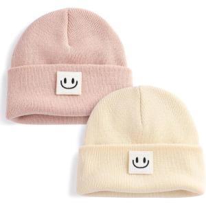 imageFURTALK Baby Beanie Cute Toddler Winter Hat Knit Boys Girls Warm 2 Pack Kids Embroidered Beanies Cap for 08 YearsPinkbeige