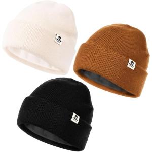 imageFURTALK Baby Beanie Fleece Lined Toddler Winter Hat Boys Girls Knit Warm Beanies Kids Ski Hats for 08 Years3pcs Beigeblackcaramel