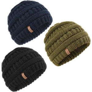 imageFURTALK Baby Beanie Winter Soft Warm Knit Hat 3 Pack Infant Toddler Slouchy CapsBlacknavygreen