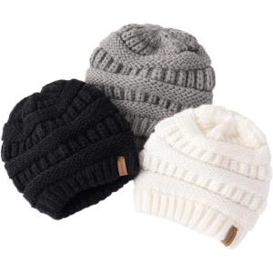 imageFURTALK Baby Beanie Winter Soft Warm Knit Hat 3 Pack Infant Toddler Slouchy CapsBlackwhitegrey
