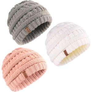 imageFURTALK Baby Beanie Winter Soft Warm Knit Hat 3 Pack Infant Toddler Slouchy CapsWhitepinkgrey