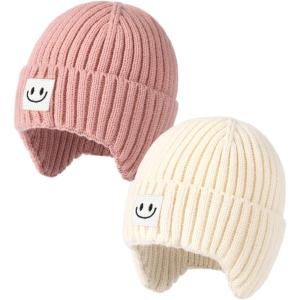 imageFURTALK Baby Beanie Winter Warm Hats Fleece Lined with Earflap Cute Knit Kids CapsBeigepink