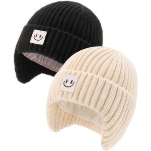 imageFURTALK Baby Beanie Winter Warm Hats Fleece Lined with Earflap Cute Knit Kids CapsBlackbeige