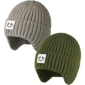 imageFURTALK Baby Beanie Winter Warm Hats Fleece Lined with Earflap Cute Knit Kids CapsGreygreen