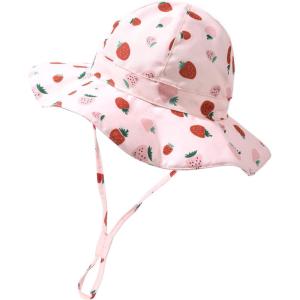 imageFURTALK Baby Girl Wide Brim Sun Hat with UPF 50 Toddler Baby Sun ProtectionStrawberry