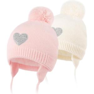 imageFURTALK Baby Girls Beanie with Pom Earflap Fleece Lined Winter Hat Knit Toddler Infant Hats