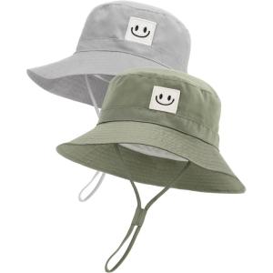 imageFURTALK Baby Sun Hat Smile Face Toddler Boys Girls Bucket Hat 05 Years Kids UPF 50 Sun Protection Summer HatsGraygreen