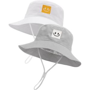 imageFURTALK Baby Sun Hat Smile Face Toddler Boys Girls Bucket Hat 05 Years Kids UPF 50 Sun Protection Summer HatsGreywhite