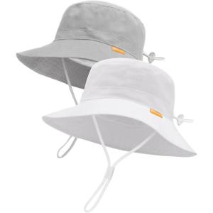 imageFURTALK Baby Sun Hat Toddler Boys Girls Bucket Hat for Kids 05 Years UPF 50 Sun Protective Child Summer Beach HatsGreywhite