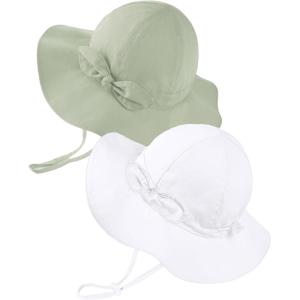 imageFURTALK Baby Sun Hat Toddler Girls Bucket Beach Hat Wide Brim UPF 50 Adjuatable Travel Beach EssentialsWhitegreen