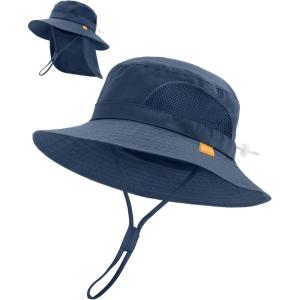 imageFURTALK Baby Toddler Sun Hat Bucket Hat with Neck Flap Wide Brim Hats Beach Vacation EssentialsNavy