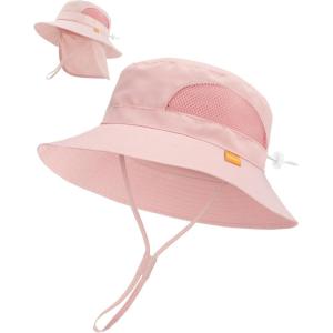 imageFURTALK Baby Toddler Sun Hat Bucket Hat with Neck Flap Wide Brim Hats Beach Vacation EssentialsPink