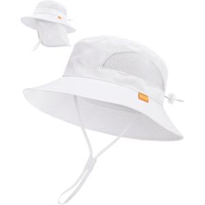 imageFURTALK Baby Toddler Sun Hat Bucket Hat with Neck Flap Wide Brim Hats Beach Vacation EssentialsWhite