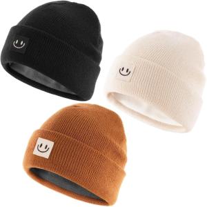 imageFURTALK Baby Toddler Winter Hat 3 Packs Baby Beanie Toddler Beanie Boys Girls Fleece Lined Kids Warm Knit HatsBeigeblackcaramel