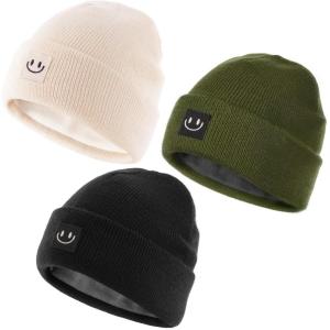 imageFURTALK Baby Toddler Winter Hat 3 Packs Baby Beanie Toddler Beanie Boys Girls Fleece Lined Kids Warm Knit HatsBlackbeigepine Green