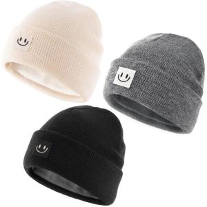 imageFURTALK Baby Toddler Winter Hat 3 Packs Baby Beanie Toddler Beanie Boys Girls Fleece Lined Kids Warm Knit HatsBlackgreybeige