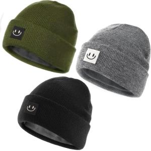 imageFURTALK Baby Toddler Winter Hat 3 Packs Baby Beanie Toddler Beanie Boys Girls Fleece Lined Kids Warm Knit HatsBlackgreypinegreen