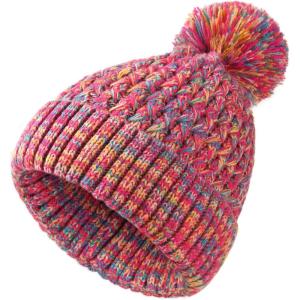 imageFURTALK Beanie for Women Winter Beanie Knitted Hat with Pom Soft Warm Ski CapRose Red