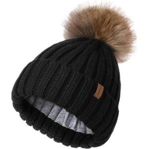 imageFURTALK Kids Winter Hat Toddler Knitted Beanie with Faux Fur Pom Poms for Baby Girls BoysBlack