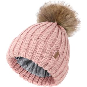 imageFURTALK Kids Winter Hat Toddler Knitted Beanie with Faux Fur Pom Poms for Baby Girls BoysLight Pink