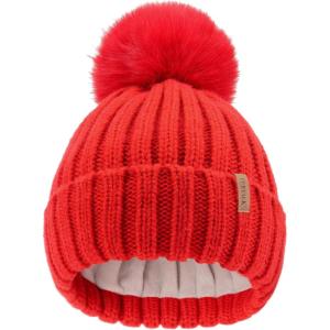 imageFURTALK Kids Winter Hat Toddler Knitted Beanie with Faux Fur Pom Poms for Baby Girls BoysRed
